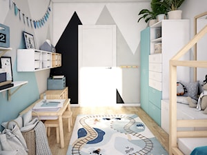 Skandynawski dom z nutą minimalizmu - Średni biały czarny szary pokój dziecka dla dziecka dla chłopca dla dziewczynki, styl skandynawski - zdjęcie od Totius Studio