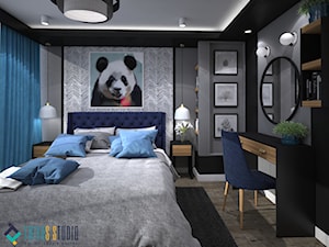Dom w Holandii - dominująca czerń - Średnia czarna szara sypialnia, styl nowoczesny - zdjęcie od Totius Studio