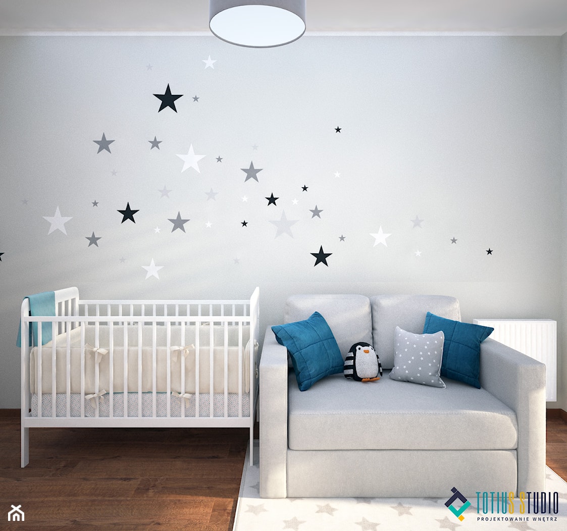 Pokój niemowlaka - Mały szary pokój dziecka dla niemowlaka dla chłopca dla dziewczynki, styl nowoczesny - zdjęcie od Totius Studio - Homebook