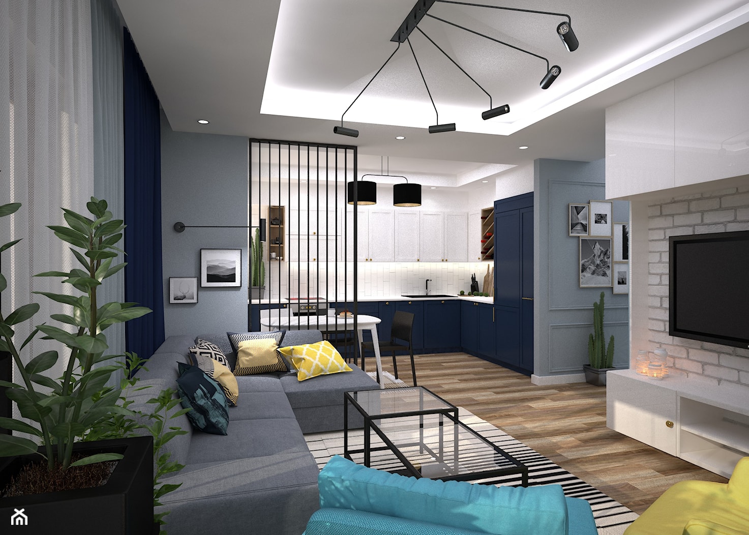 Kolory w mieszkaniu - Średni szary salon z kuchnią z jadalnią, styl nowoczesny - zdjęcie od Totius Studio - Homebook