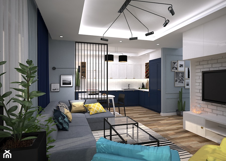 Kolory w mieszkaniu - Średni szary salon z kuchnią z jadalnią, styl nowoczesny - zdjęcie od Totius Studio