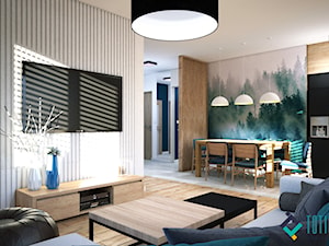 Klimatyczne mieszkanie we Wrocławiu - Mały szary salon z kuchnią z jadalnią, styl nowoczesny - zdjęcie od Totius Studio