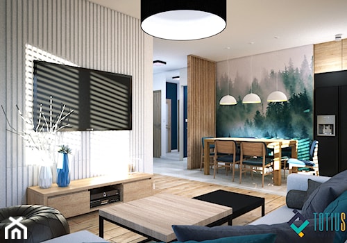 Klimatyczne mieszkanie we Wrocławiu - Mały szary salon z kuchnią z jadalnią, styl nowoczesny - zdjęcie od Totius Studio