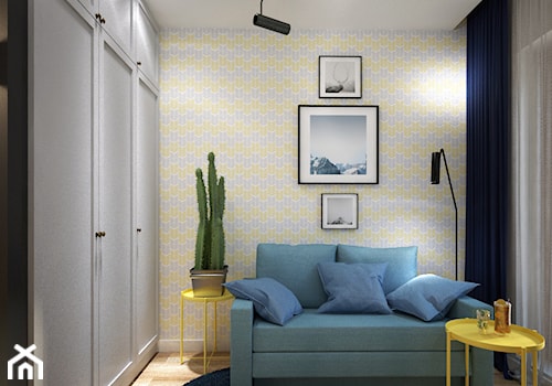 Kolory w mieszkaniu - Średnie w osobnym pomieszczeniu z sofą szare żółte biuro, styl nowoczesny - zdjęcie od Totius Studio