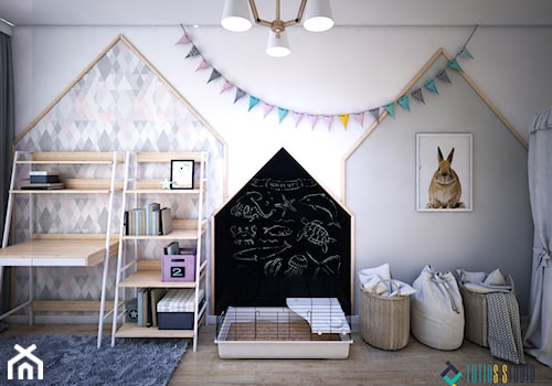 Skandynawski dom z nutą minimalizmu - Średni biały szary pokój dziecka dla dziecka dla chłopca dla dziewczynki, styl skandynawski - zdjęcie od Totius Studio