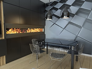 Mieszkanie w czerni, bieli i drewnie - Mały szary salon z jadalnią, styl nowoczesny - zdjęcie od Totius Studio