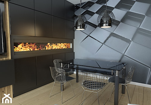 Mieszkanie w czerni, bieli i drewnie - Mały szary salon z jadalnią, styl nowoczesny - zdjęcie od Totius Studio