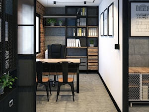 biuro w stylu industrialnym - Średnie w osobnym pomieszczeniu białe szare biuro, styl industrialny - zdjęcie od Totius Studio