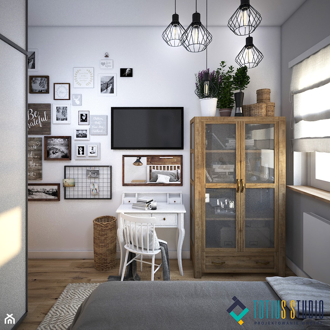 Mieszkanie w rustykalnym klimacie - Średnia biała szara sypialnia, styl rustykalny - zdjęcie od Totius Studio - Homebook