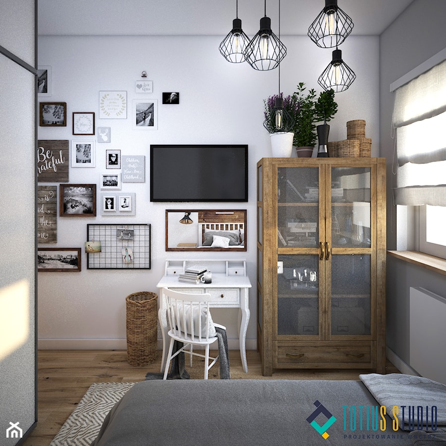 Mieszkanie w rustykalnym klimacie - Średnia biała szara sypialnia, styl rustykalny - zdjęcie od Totius Studio