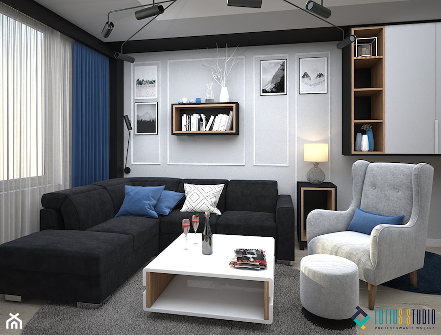 Dom w Holandii - dominująca czerń - Mały szary salon, styl nowoczesny - zdjęcie od Totius Studio