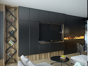 Mieszkanie w czerni, bieli i drewnie - Mały czarny salon z jadalnią, styl nowoczesny - zdjęcie od Totius Studio