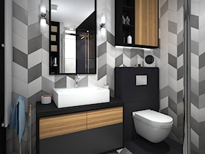 Dom w Holandii - dominująca czerń - Średnia bez okna z lustrem łazienka, styl nowoczesny - zdjęcie od Totius Studio