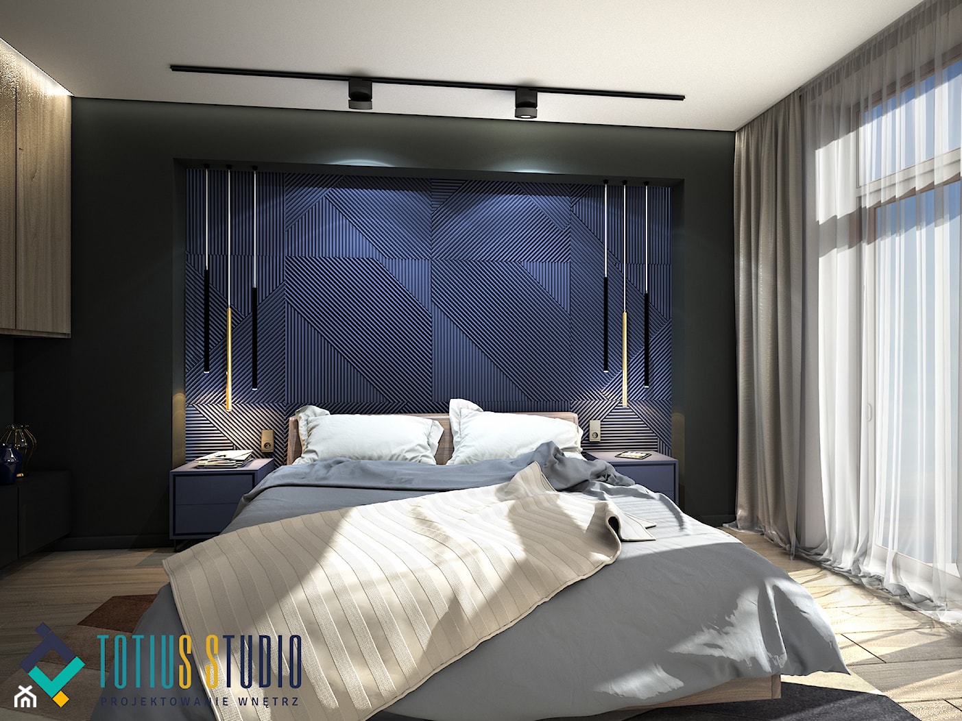 Sypialnia z niebieskim dekorem - zdjęcie od Totius Studio - Homebook