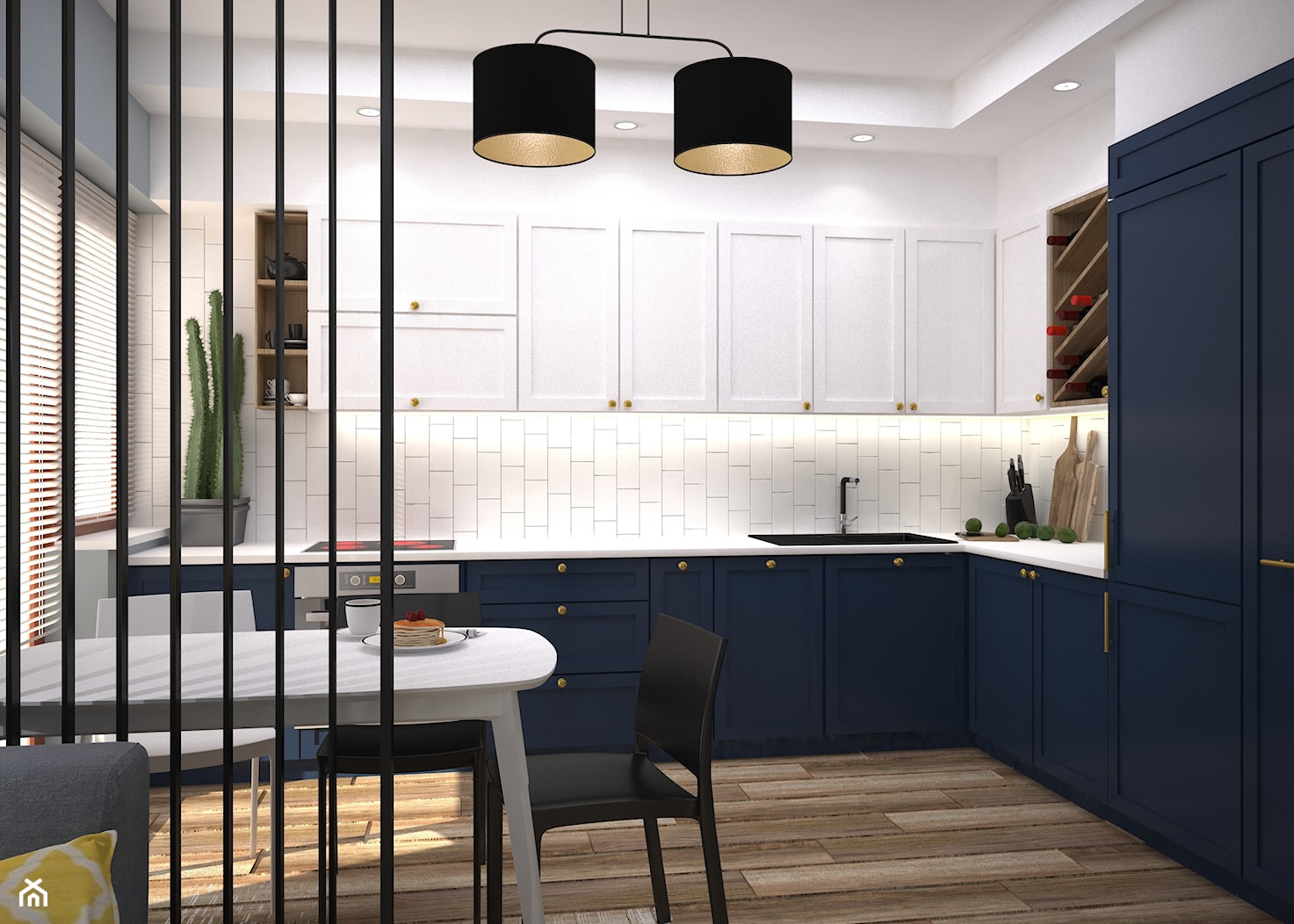 Kolory w mieszkaniu - Średnia otwarta z zabudowaną lodówką z podblatowym zlewozmywakiem kuchnia z g ... - zdjęcie od Totius Studio - Homebook