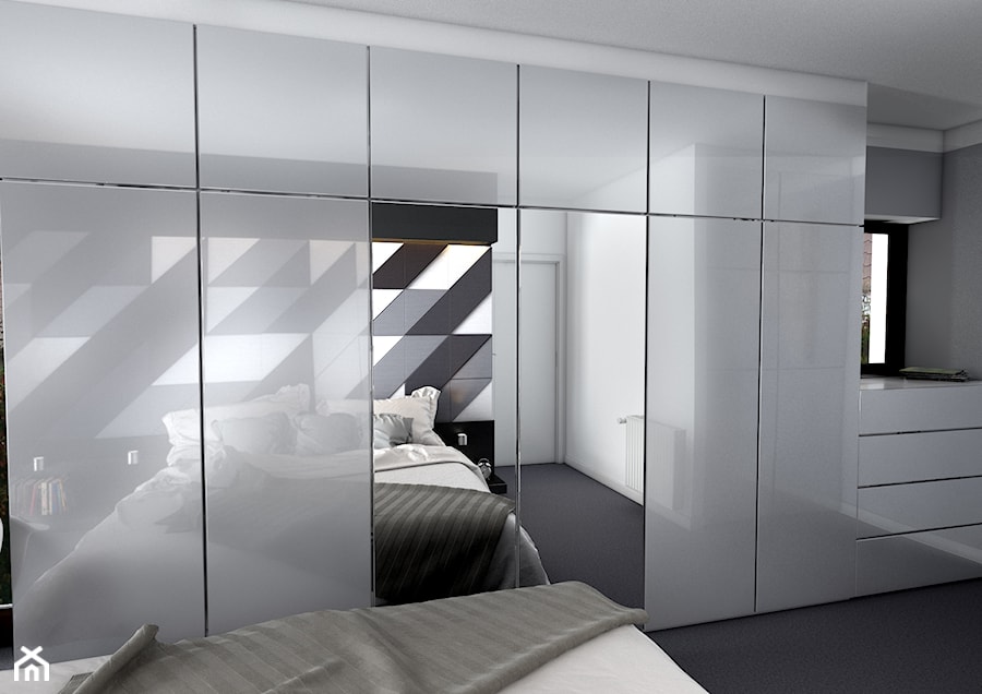 Mieszkanie w czerni, bieli i drewnie - Sypialnia, styl nowoczesny - zdjęcie od Totius Studio