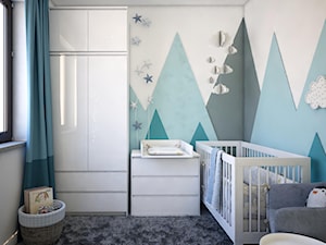 Pokój dla noworodka - Biały turkusowy pokój dziecka dla niemowlaka dla dziecka dla chłopca dla dziewczynki, styl nowoczesny - zdjęcie od Totius Studio