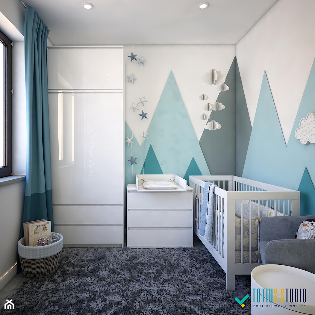 Pokój dla noworodka - Biały turkusowy pokój dziecka dla niemowlaka dla dziecka dla chłopca dla dziewczynki, styl nowoczesny - zdjęcie od Totius Studio - Homebook