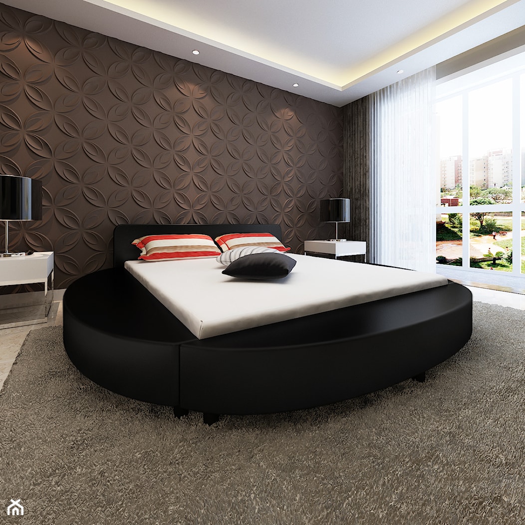 Okrągłe łóżko, czarne skórzane - zdjęcie od vidaXL - Homebook