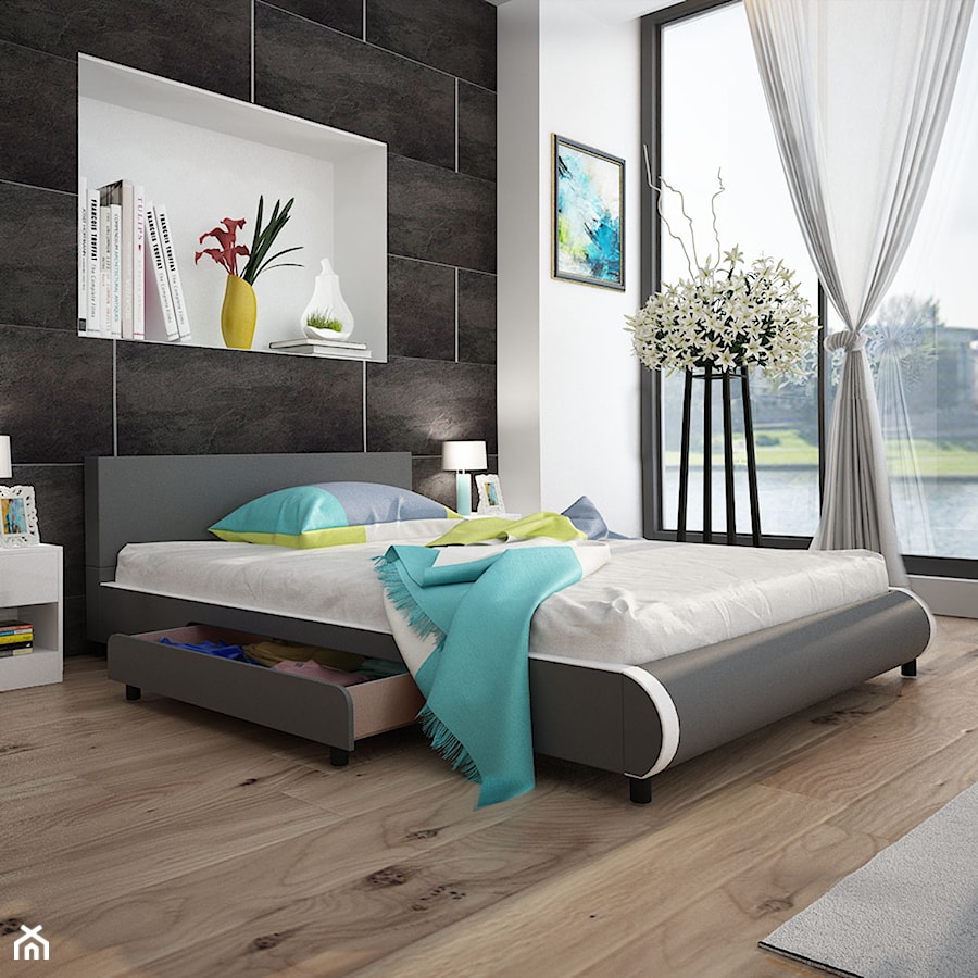 Szare łóżko ze sztucznej skóry z dwiema szufladami - zdjęcie od vidaXL