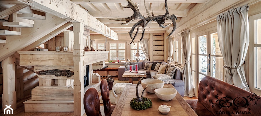 Chalet Nr 4 - Ornacki - Średni salon z jadalnią, styl rustykalny - zdjęcie od Górska Osada - Luxury Chalets in Tatra Mountains
