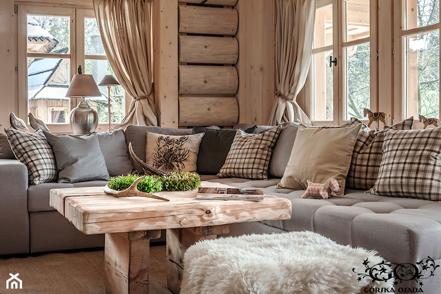 Chalet Nr 4 - Ornacki - Mały beżowy salon, styl rustykalny - zdjęcie od Górska Osada - Luxury Chalets in Tatra Mountains
