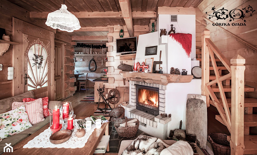 Chalet Nr 1 - Mniszkowy Zapiecek - Mały biały brązowy salon, styl rustykalny - zdjęcie od Górska Osada - Luxury Chalets in Tatra Mountains
