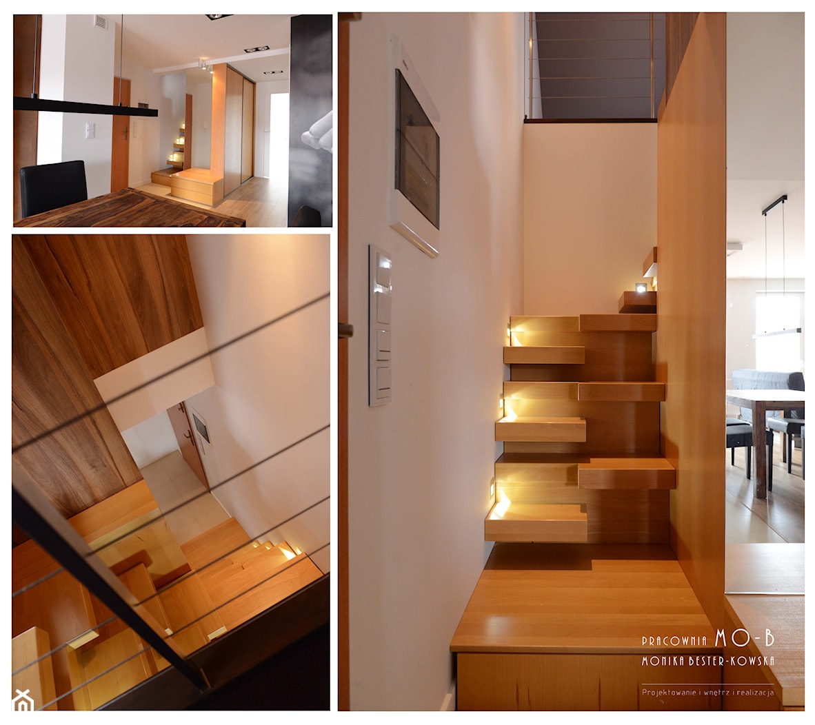Mieszkanie singla - konkurs - Schody dwubiegowe drewniane, styl minimalistyczny - zdjęcie od Pracownia MO-B - Homebook