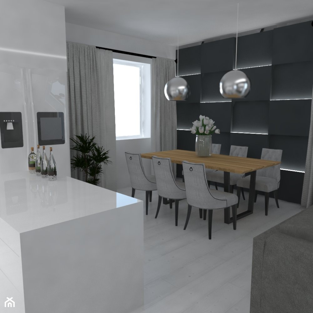 Apartament Warszawa - Średnia biała czarna jadalnia w salonie, styl nowoczesny - zdjęcie od Studio WYMIAR - Homebook