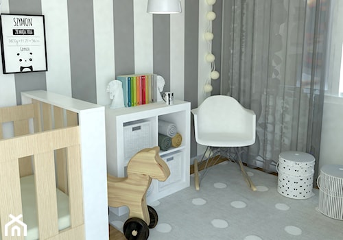 Pokój Malucha - Mały biały szary pokój dziecka dla niemowlaka dla chłopca dla dziewczynki, styl skandynawski - zdjęcie od Studio WYMIAR