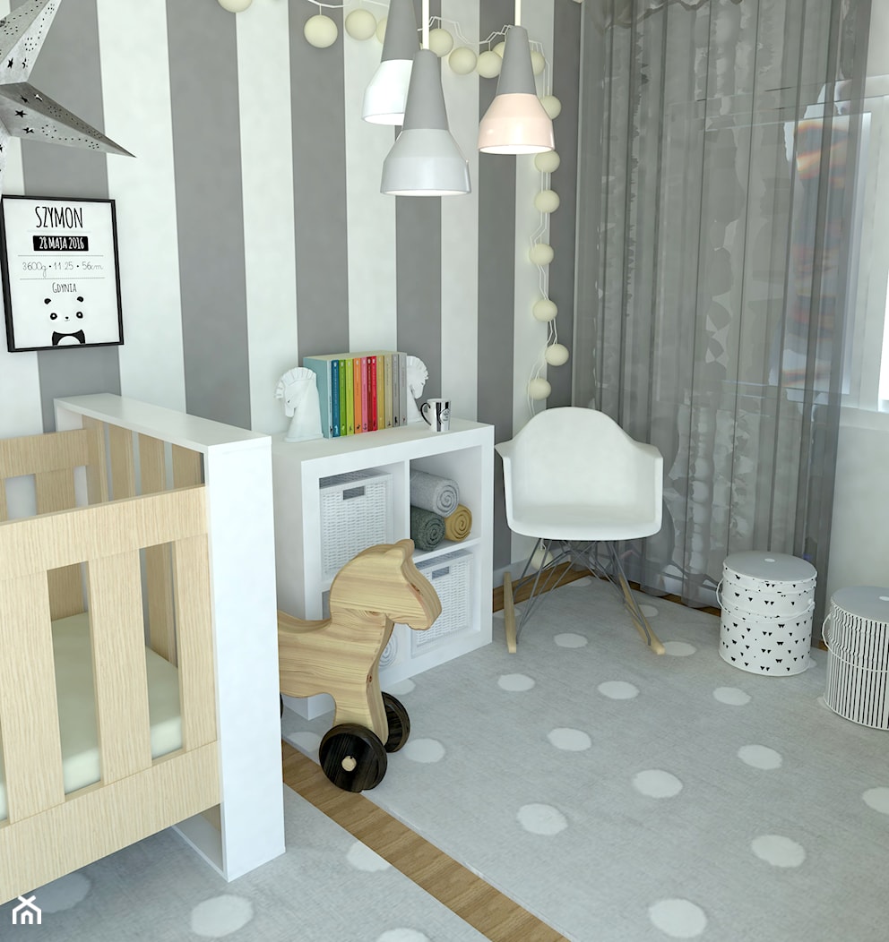 Pokój Malucha - Mały biały szary pokój dziecka dla niemowlaka dla chłopca dla dziewczynki, styl skandynawski - zdjęcie od Studio WYMIAR - Homebook