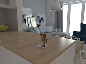 Mieszkanie Warszawa - Mała otwarta z salonem szara kuchnia jednorzędowa z oknem, styl skandynawski - zdjęcie od Studio WYMIAR