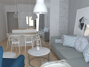 Mieszkanie Warszawa - Mały szary salon z kuchnią z jadalnią, styl skandynawski - zdjęcie od Studio WYMIAR