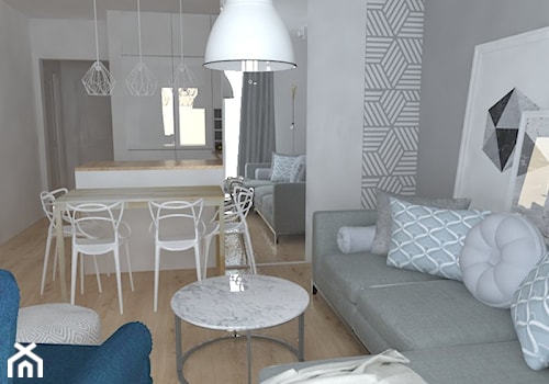 Mieszkanie Warszawa - Mały szary salon z kuchnią z jadalnią, styl skandynawski - zdjęcie od Studio WYMIAR