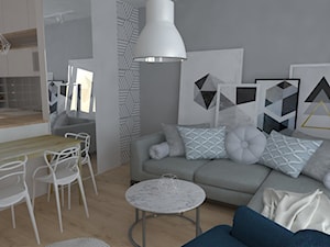 Mieszkanie Warszawa - Mały szary salon z jadalnią, styl skandynawski - zdjęcie od Studio WYMIAR