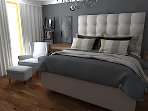 Dom Nisko/k.Stalowej Woli - Średnia szara sypialnia z balkonem / tarasem, styl glamour - zdjęcie od Studio WYMIAR
