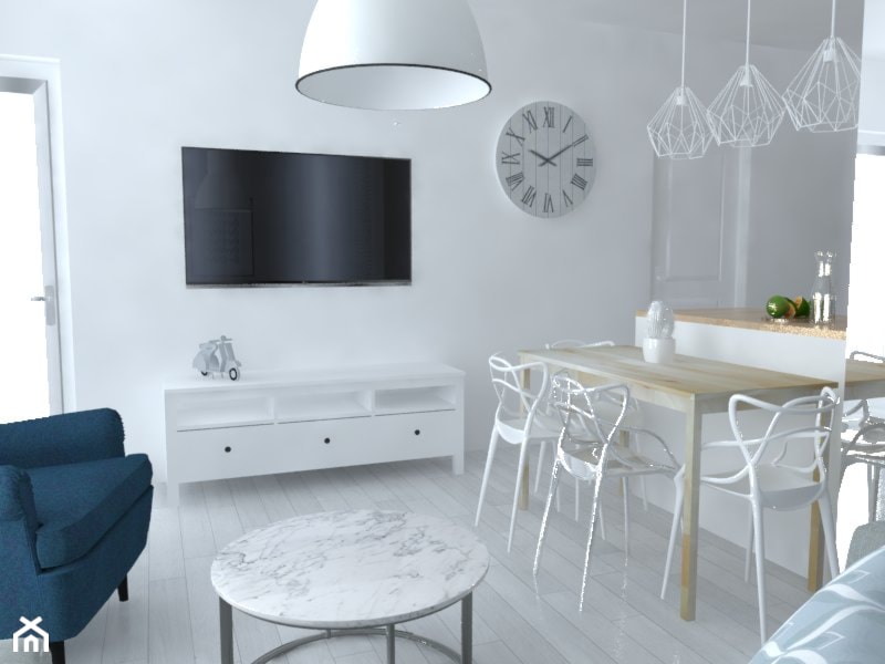 Mieszkanie Warszawa - Średnia biała jadalnia w salonie w kuchni, styl skandynawski - zdjęcie od Studio WYMIAR