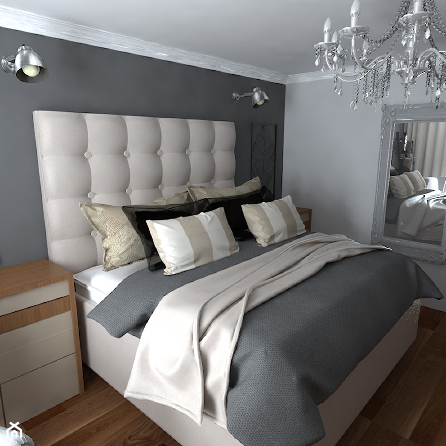Dom Nisko/k.Stalowej Woli - Średnia szara sypialnia, styl glamour - zdjęcie od Studio WYMIAR
