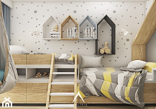 POKÓJ DZIECI | MIESZKANIE 78m2 - Średni biały szary pokój dziecka dla dziecka dla rodzeństwa - zdjęcie od SYMETRIA | pracownia architektury