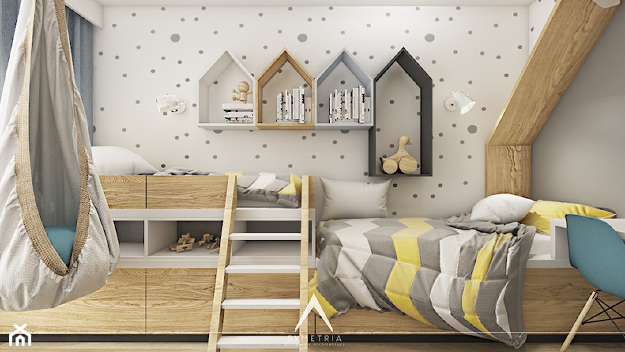 POKÓJ DZIECI | MIESZKANIE 78m2 - Średni biały szary pokój dziecka dla dziecka dla rodzeństwa - zdjęcie od SYMETRIA | pracownia architektury