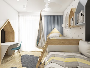 POKÓJ DZIECI | MIESZKANIE 78m2 - Średni biały szary pokój dziecka dla dziecka dla nastolatka dla rodzeństwa - zdjęcie od SYMETRIA | pracownia architektury