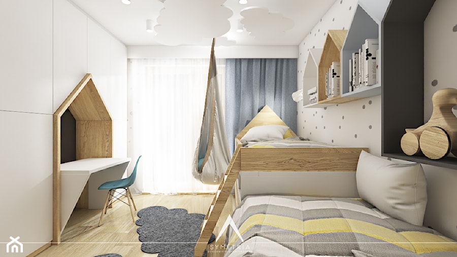 POKÓJ DZIECI | MIESZKANIE 78m2 - Średni biały szary pokój dziecka dla dziecka dla nastolatka dla rodzeństwa - zdjęcie od SYMETRIA | pracownia architektury