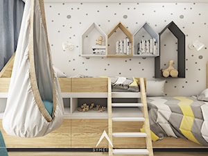 POKÓJ DZIECI | MIESZKANIE 78m2 - Mały szary pokój dziecka dla dziecka dla nastolatka dla chłopca dla dziewczynki dla rodzeństwa - zdjęcie od SYMETRIA | pracownia architektury
