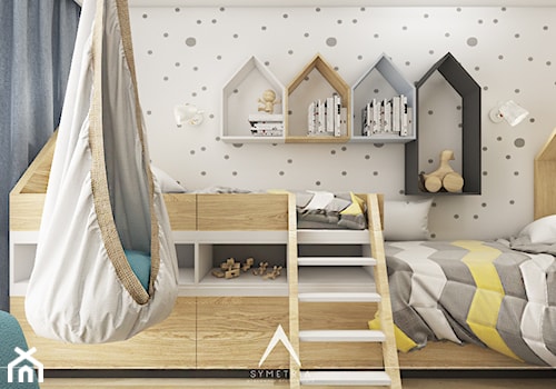 POKÓJ DZIECI | MIESZKANIE 78m2 - Mały szary pokój dziecka dla dziecka dla nastolatka dla chłopca dla dziewczynki dla rodzeństwa - zdjęcie od SYMETRIA | pracownia architektury