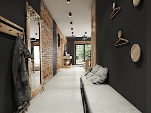 PROJEKT INDUSTRIALNO-RUSTYKALNY 55m2 - Duży czarny hol / przedpokój, styl industrialny - zdjęcie od SYMETRIA | pracownia architektury