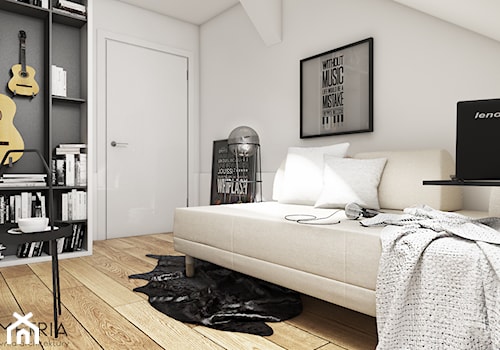 POKÓJ MUZYKA 13m2 - Średnia biała sypialnia na poddaszu - zdjęcie od SYMETRIA | pracownia architektury