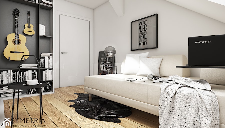 POKÓJ MUZYKA 13m2 - Średnia biała sypialnia na poddaszu - zdjęcie od SYMETRIA | pracownia architektury