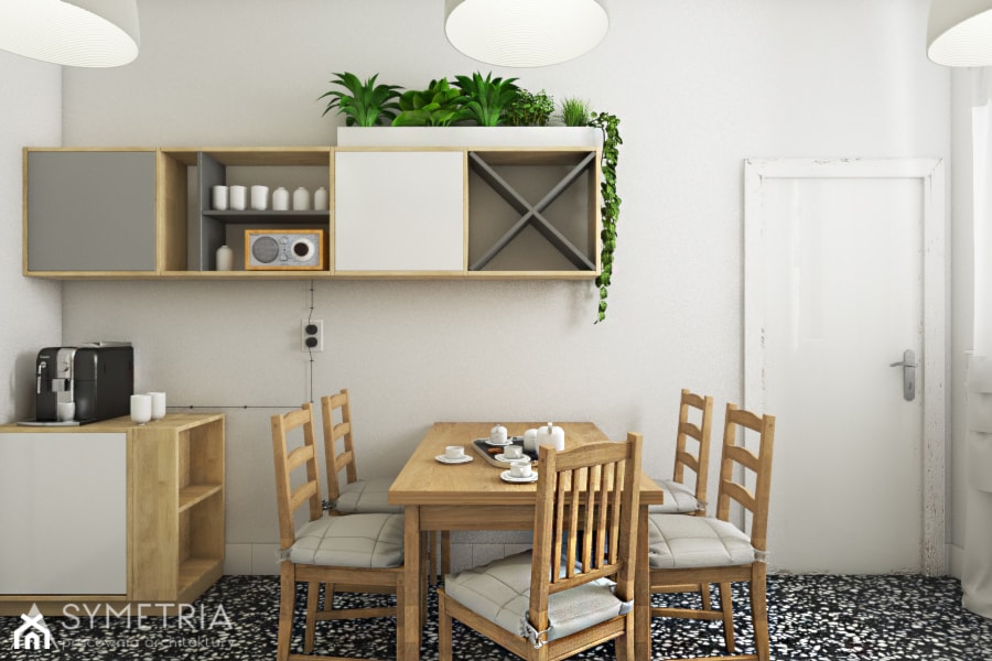 KUCHNIA / OSZCZĘDNA - Mała szara jadalnia w kuchni - zdjęcie od SYMETRIA | pracownia architektury