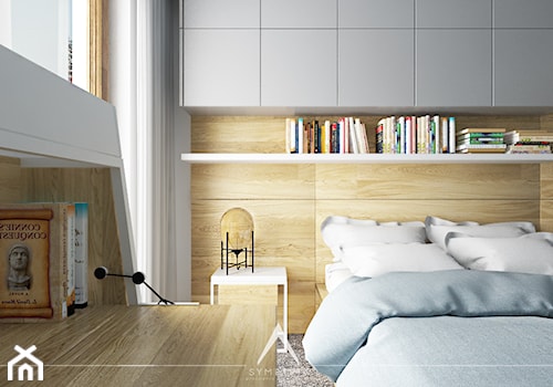 SYPIALNIA | MIESZKANIE 78m2 - Średnia biała sypialnia z balkonem / tarasem - zdjęcie od SYMETRIA | pracownia architektury