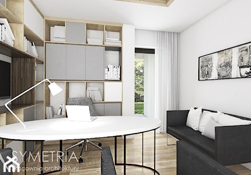GABINET | DOM JEDNORODZINNY - Średnie w osobnym pomieszczeniu z sofą białe biuro - zdjęcie od SYMETRIA | pracownia architektury